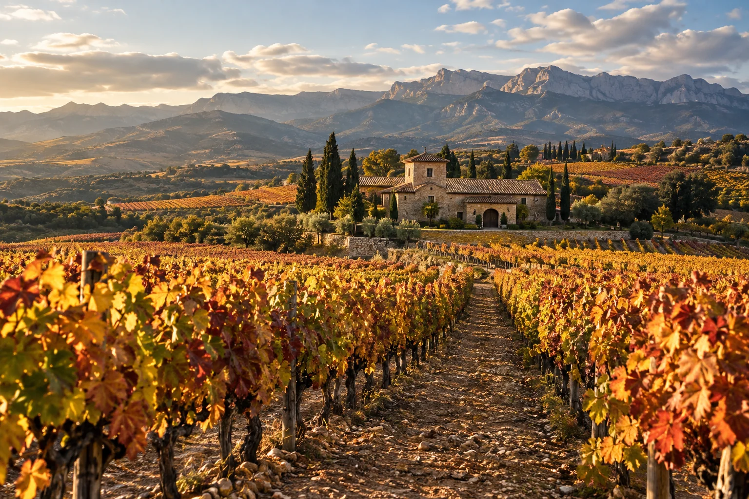 Golden autumn vineyards in La Rioja